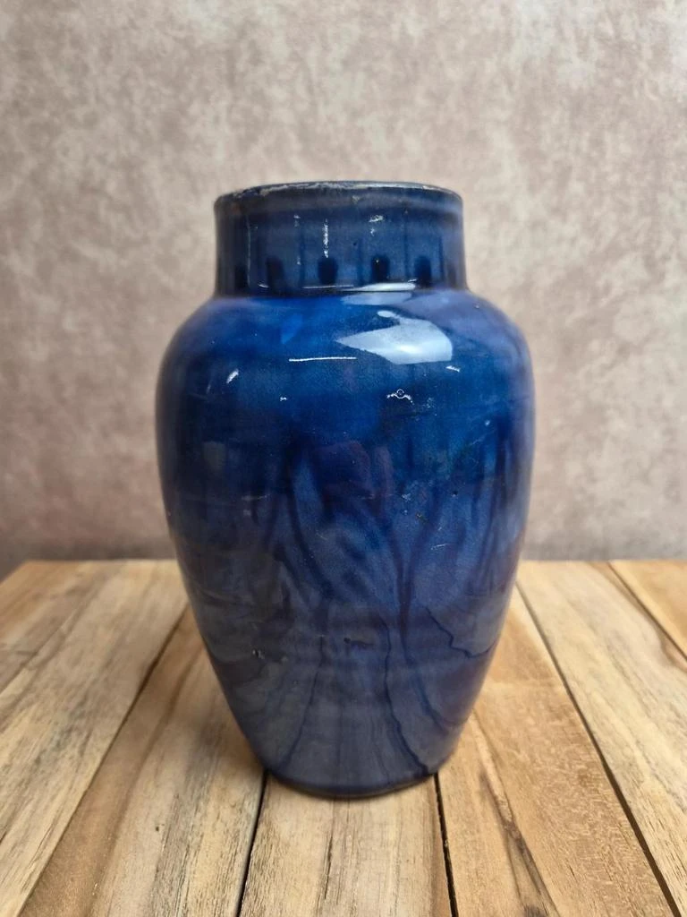 Vaso artesanal vintage em cerâmica esmaltada azul - Estilo Safi Maroc – photo 4